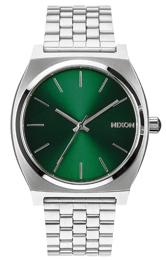 Green colored, stainless-steel wristwatch with a vintage design from the brand Nixon
